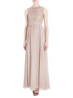 Unique Abendkleid Mit Oberteil Aus Floraler Spitze - Taupe