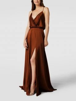 Unique Abendkleid In Maxilänge Mit V-Ausschnitt - Cognac