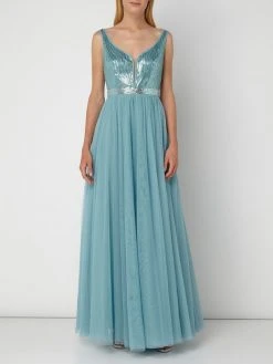 V.M. Abendkleid Aus Tüll Mit Pailletten-Applikationen - Ozean Blau