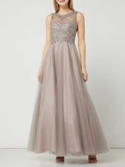 Unique Abendkleid Aus Tüll Mit Strasssteinen - Taupe