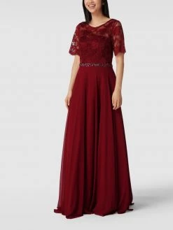 Mascara Abendkleid Mit Floralen Stickereien Und Ziersteinen - Dunkelrot