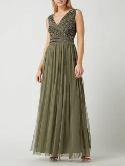LACE & BEADS Abendkleid Aus Mesh - Olivgrün
