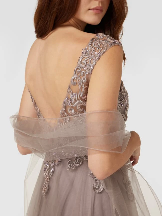 Unique Abendkleid Mit Floralen Stickereien Und Ziersteinen - Mittelgrau 5 Unique Abendkleid Mit Floralen Stickereien Und Ziersteinen - Mittelgrau – Bild 3