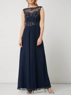 Niente Abendkleid Mit Floraler Zierborte - Marineblau