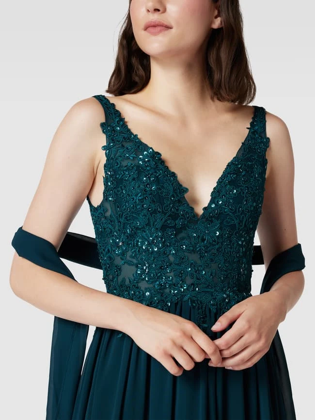 Mascara Abendkleid Mit Tiefem V-Ausschnitt - Petrol 5 Mascara Abendkleid Mit Tiefem V-Ausschnitt - Petrol – Bild 3