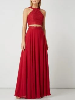 Luxuar Abendkleid Im 2-in-1-Look Mit Ziersteinen - Rot