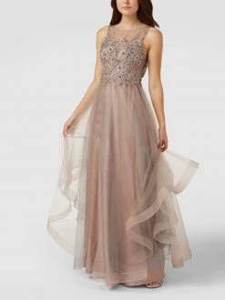 Unique Abendkleid Mit Ziersteinen Und Glitter-Effekt - Taupe