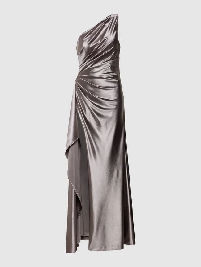 Unique Abendkleid In Maxilänge Mit One-Shoulder-Träger - Silber Meliert 4 Unique Abendkleid In Maxilänge Mit One-Shoulder-Träger - Silber Meliert – Bild 2