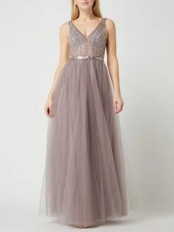 Unique Abendkleid Aus Tüll Mit Strasssteinen - Taupe