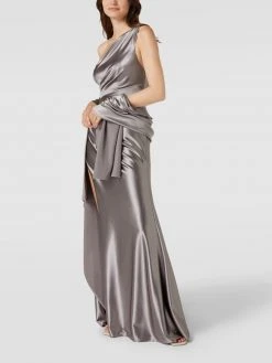 Unique Abendkleid In Maxilänge Mit One-Shoulder-Träger - Silber Meliert