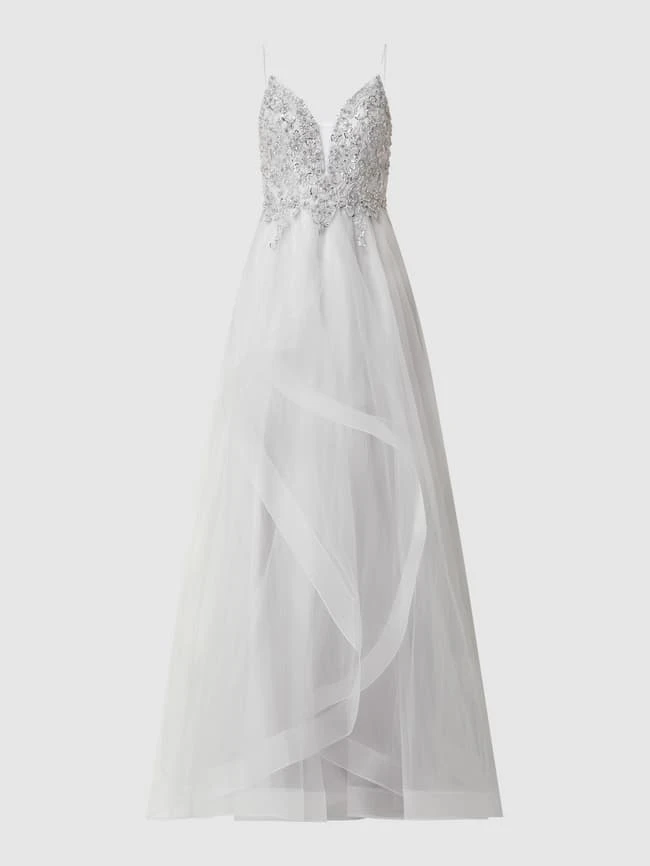 Unique Abendkleid Aus Mesh - Hellgrau 4 Unique Abendkleid Aus Mesh - Hellgrau – Bild 2