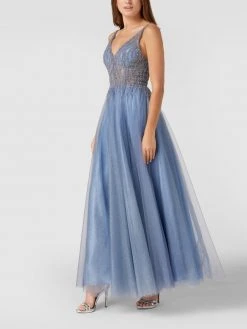 Swing Abendkleid Mit Pailletten Und Zierperlen - Rauchblau