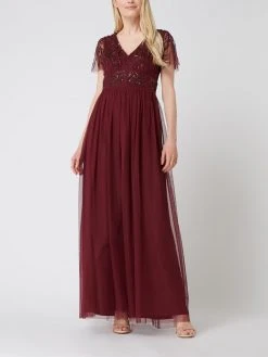 Christian Berg Cocktail Abendkleid Aus Mesh Mit Pailletten - Kirschrot Meliert