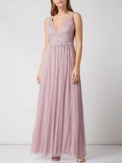 V.M. Abendkleid Aus Tüll Mit Blüten-Applikationen - Altrosa