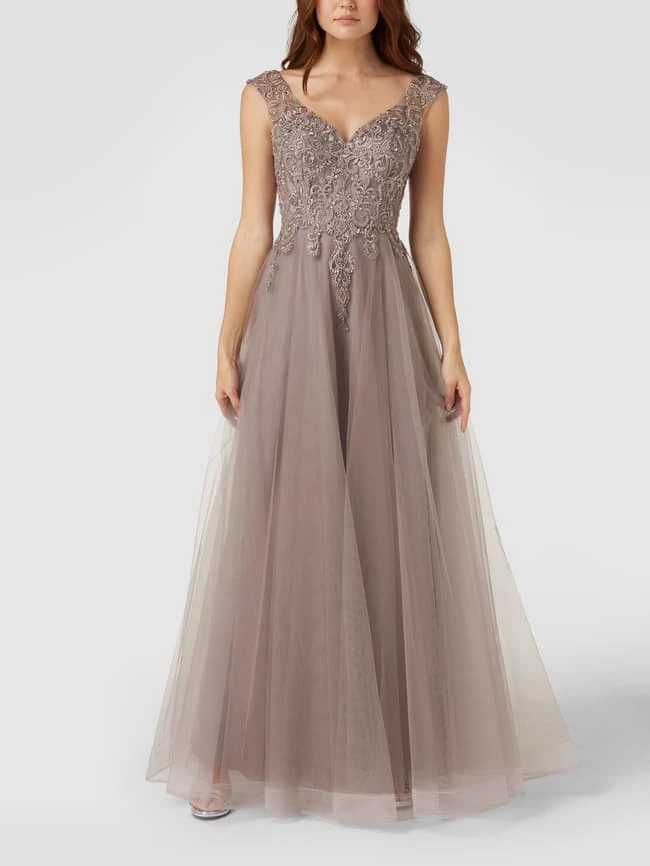 Unique Abendkleid Mit Floralen Stickereien Und Ziersteinen - Mittelgrau 3 Unique Abendkleid Mit Floralen Stickereien Und Ziersteinen - Mittelgrau